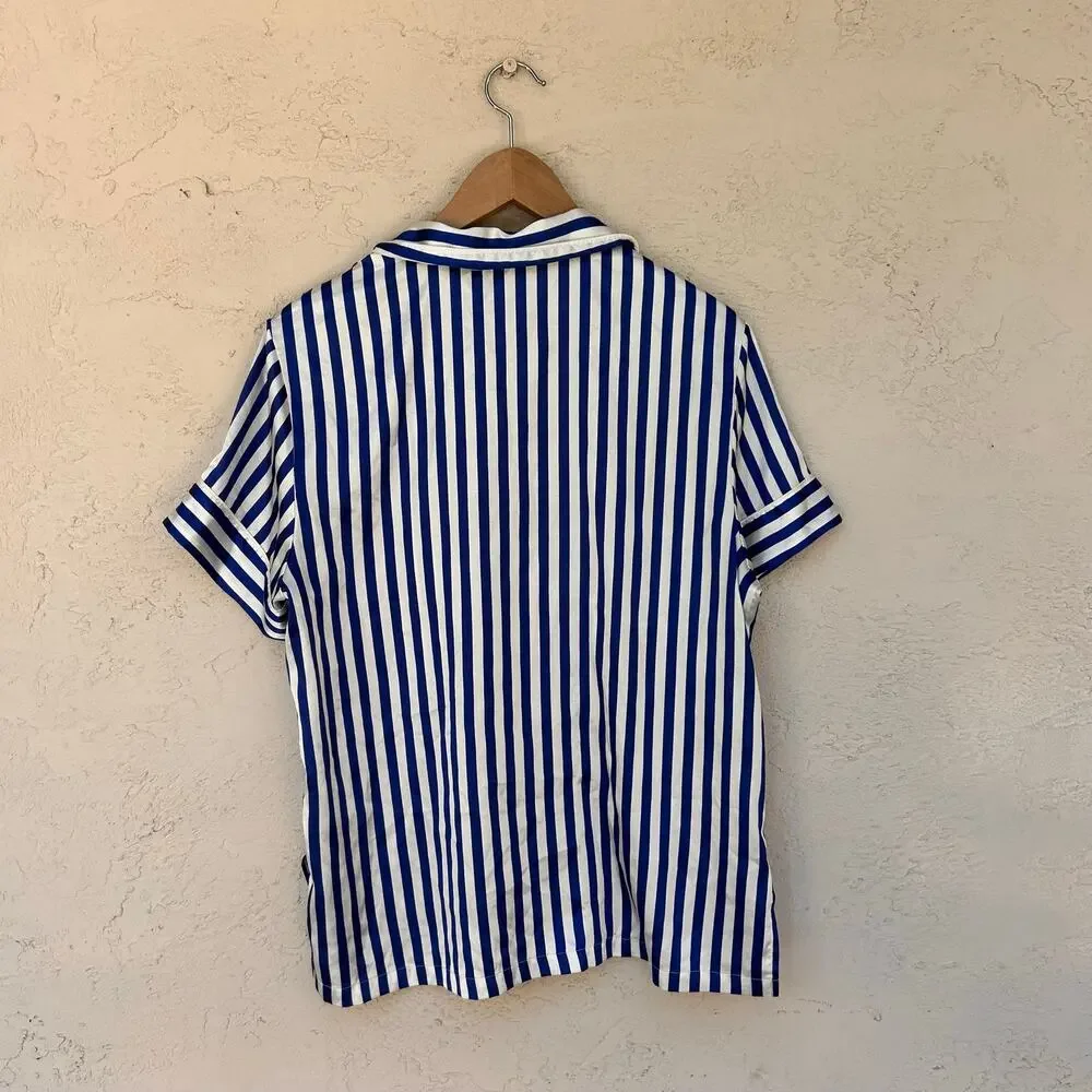 Victoria’s Secret Blue White Striped Satin Pajama Set Medium